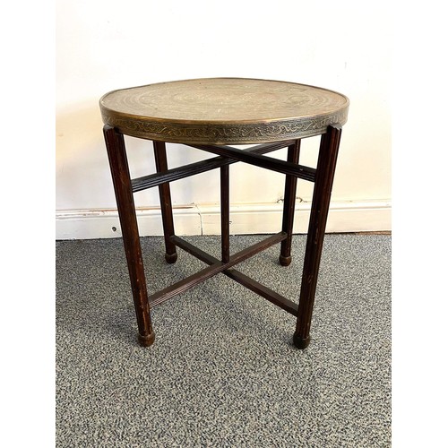 216 - FOLDING INDIAN BRASS TOP PORTABLE TABLE