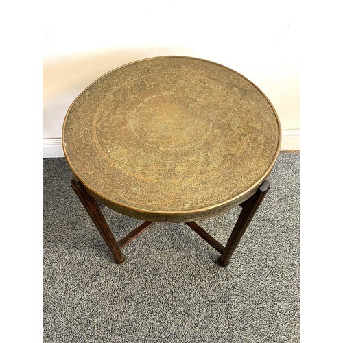 216 - FOLDING INDIAN BRASS TOP PORTABLE TABLE