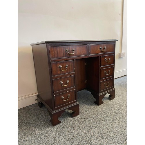 202 - MAHOGANY KNEEHOLE LADIES DESK WITH GREEN LEATHER WORKED TOP