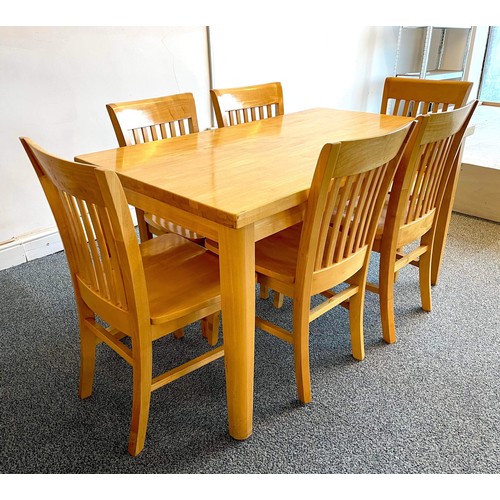 196 - LIGHT FINISH TABLE AND SIX CHAIRS