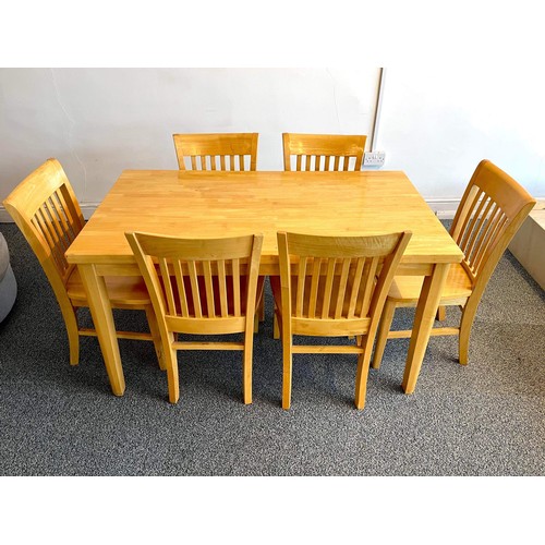 196 - LIGHT FINISH TABLE AND SIX CHAIRS