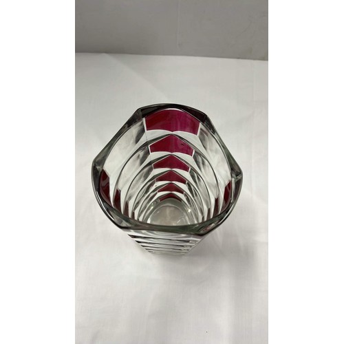 158 - FRENCH CLEAR AND RED GLASS FLOWER VASE 9.5