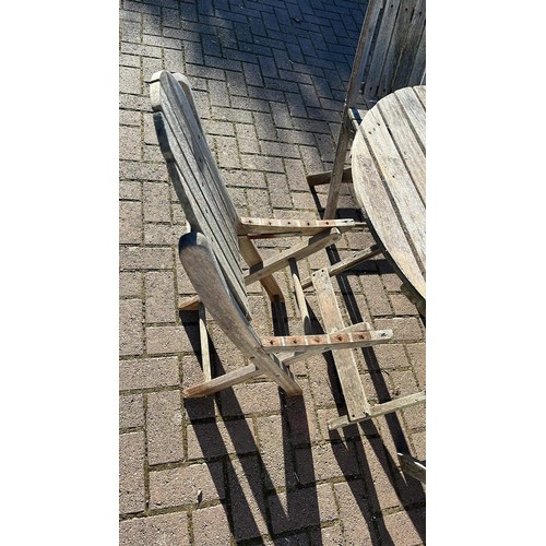 365 - WOODEN FOLDING GARDEN TABLE SET NEEDS WORK SEE ALL PICTURES