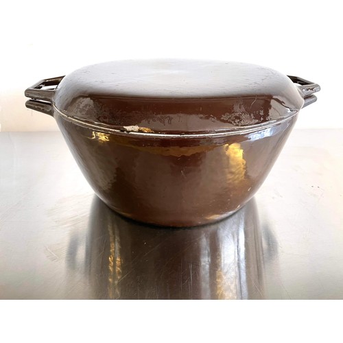 330 - CAST METAL COOK POT USED IN BROWN