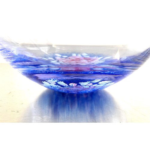 298 - BLUE GLASS BOWL WITH FLOWER DETAIL