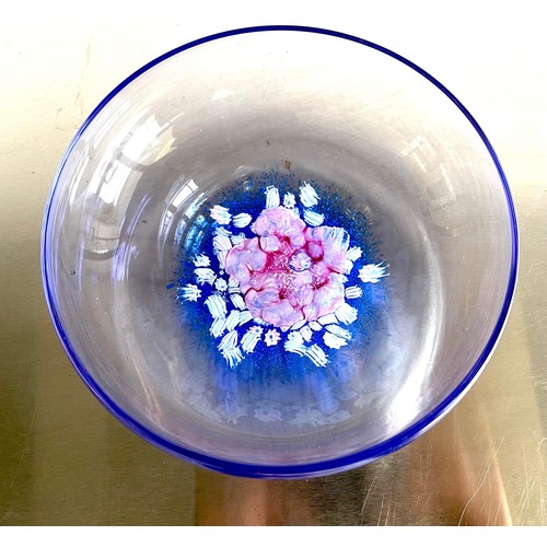 298 - BLUE GLASS BOWL WITH FLOWER DETAIL