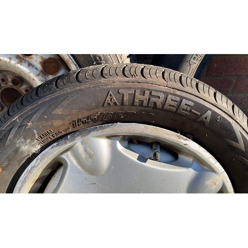 383 - THREE MIXED TYRES AND 2 X RIMS SEE ALL PICTURES FOR SIZES AND CONDITION