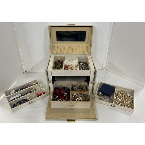 342 - WHITE JEWELLERY CASE WITH COSTUME JEWELLERY