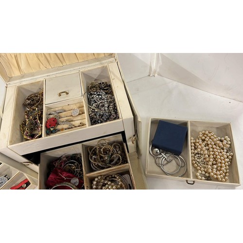 342 - WHITE JEWELLERY CASE WITH COSTUME JEWELLERY