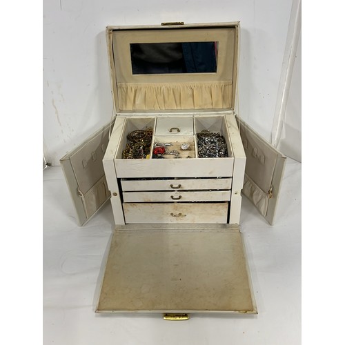 342 - WHITE JEWELLERY CASE WITH COSTUME JEWELLERY