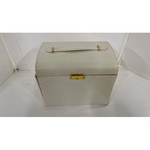 342 - WHITE JEWELLERY CASE WITH COSTUME JEWELLERY