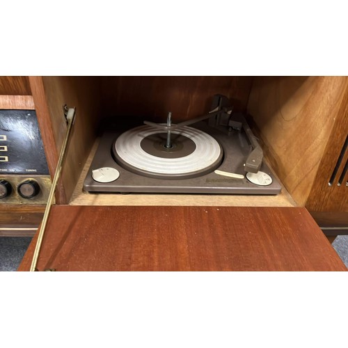 438 - RETRO TEAK ALBA RADIO-GRAM WITH RECORDS SEE ALL PICTURES