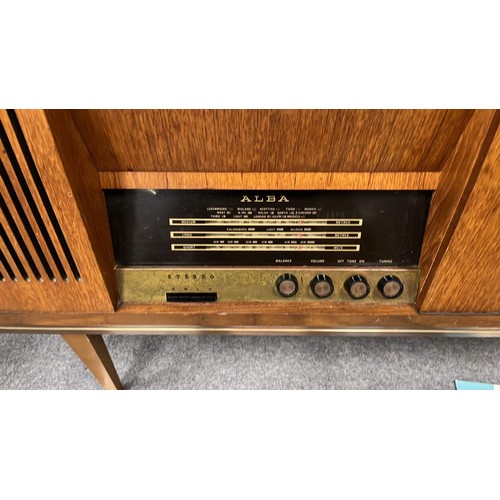 438 - RETRO TEAK ALBA RADIO-GRAM WITH RECORDS SEE ALL PICTURES