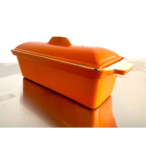 502 - ORANGE CAST METAL CASSEROLE COOK POT