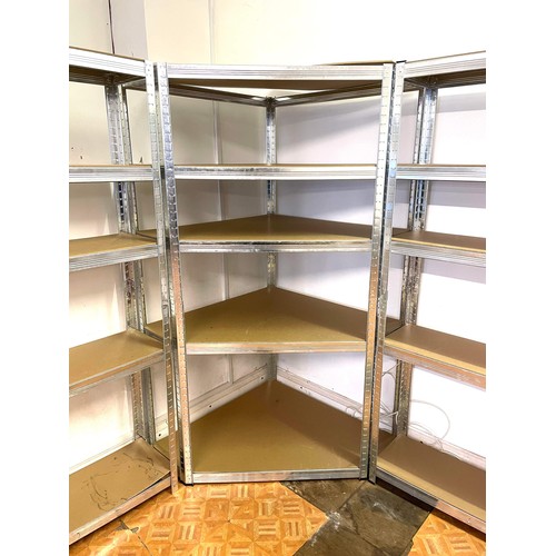 557 - 2 X CORNER BAYS AND 7 X STRAIGHT BAYS OF STORAGE SHELVING USED ONCE