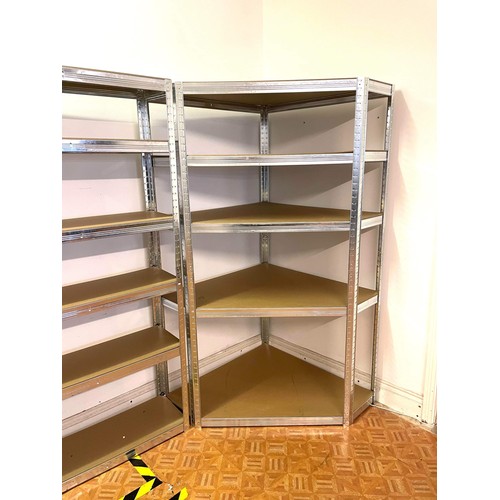 557 - 2 X CORNER BAYS AND 7 X STRAIGHT BAYS OF STORAGE SHELVING USED ONCE