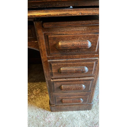 613 - EDWARDIAN SOLID OAK FIELDED PANEL ROLL TOP DESK SEE ALL PICTURES