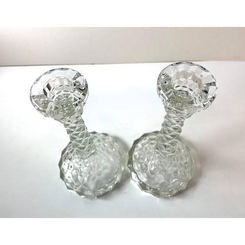 704 - PAIR OF CRYSTAL GLASS CANDLE STICKS