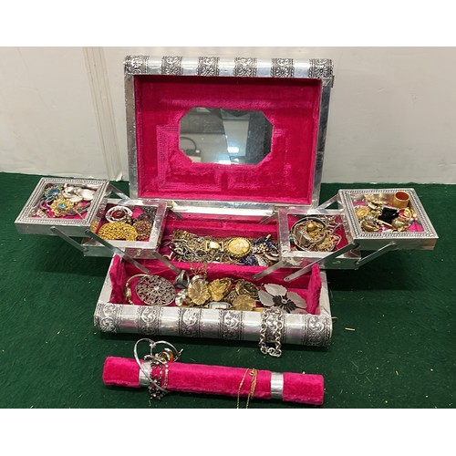 239 - INDIAN METAL BOOK STYLE JEWELLERY BOX WITH COSTUME JEWELLERY