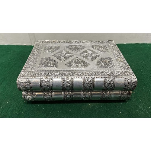 239 - INDIAN METAL BOOK STYLE JEWELLERY BOX WITH COSTUME JEWELLERY