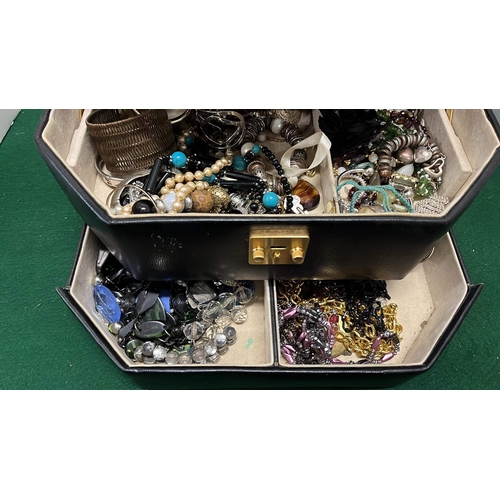 858 - Large black jewellery box with contents