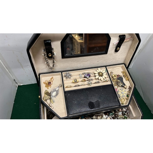 858 - Large black jewellery box with contents