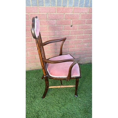 320 - VICTORIAN INLAID , PINK PADDED CARVER CHAIR