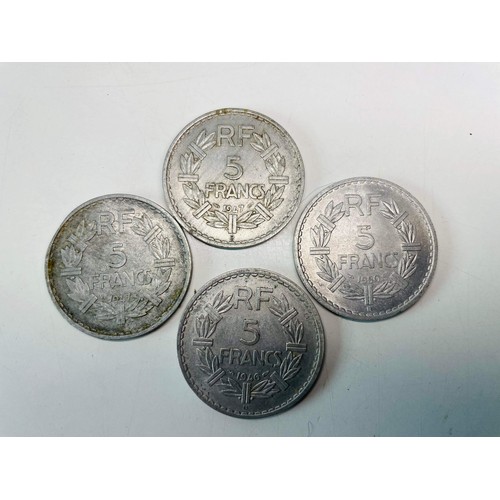 160 - 4 X FIVE FRANC COINS