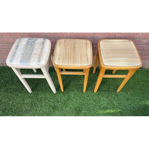 304 - THREE RETRO BEECH FRAMED STOOLS