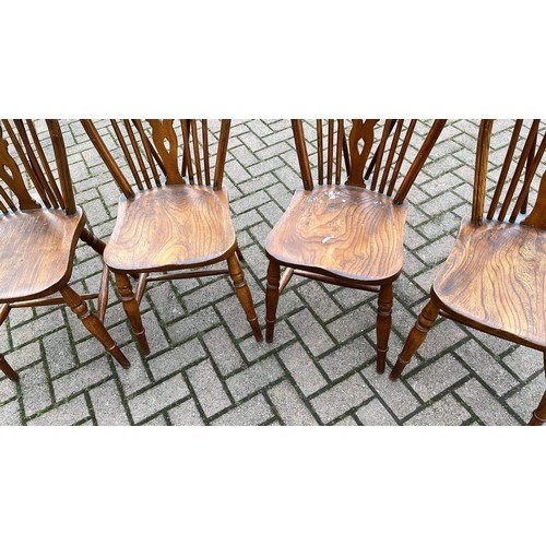 592 - FOUR ELM SEAT HOOP WHEEL BACK CHAIRS