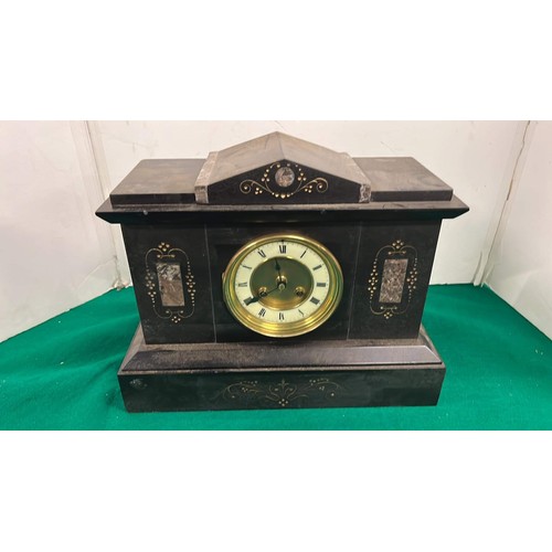 389 - EDWARDIAN SLATE MANTLE CLOCK