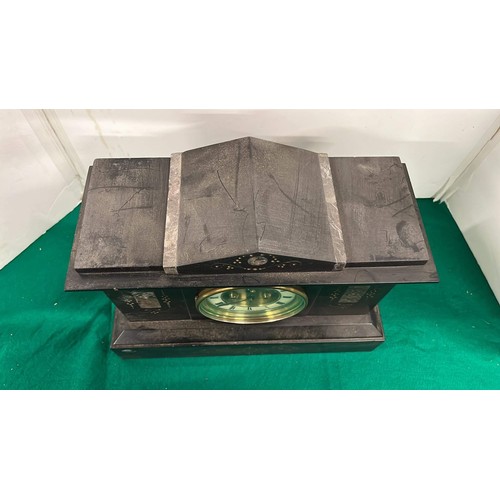 389 - EDWARDIAN SLATE MANTLE CLOCK