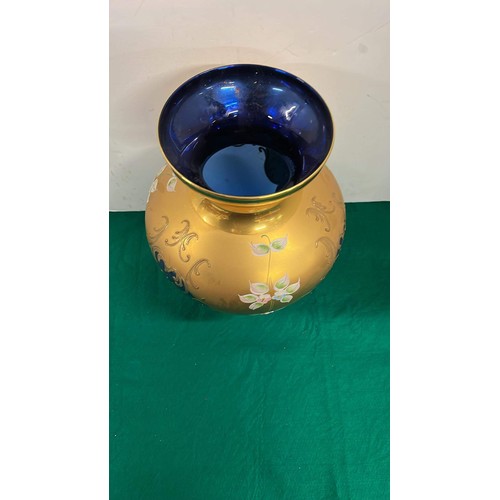 388 - LARGE TALL BLUE GLASS LIMOGE VASE