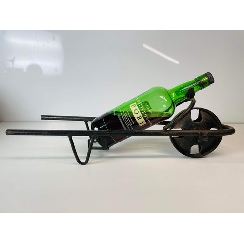 220 - METAL WHEEL BARROW BOTTLE STAND