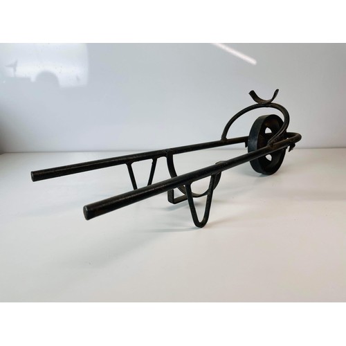 220 - METAL WHEEL BARROW BOTTLE STAND