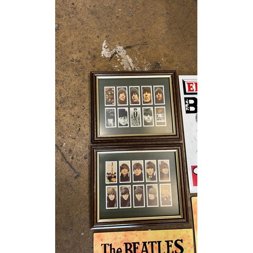 491 - 3 X METAL BEATLES SIGNS AND FRAMED WARUS CARDS SEE ALL PICTURES