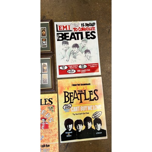 491 - 3 X METAL BEATLES SIGNS AND FRAMED WARUS CARDS SEE ALL PICTURES