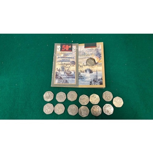 182 - 14 X 50p COINS ONE WITH D DAY COVER SEE PICTURES