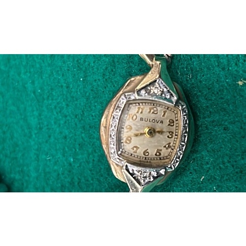 997 - LADIES BULOVA ROLLED GOLD WATCH WITH DIAMOND DETAIL