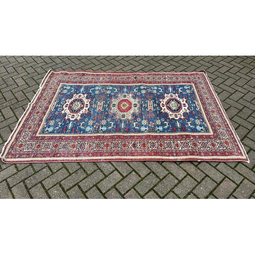 46 - RED AND BLUE PATTERN OVER RUG 211cm x 140cm