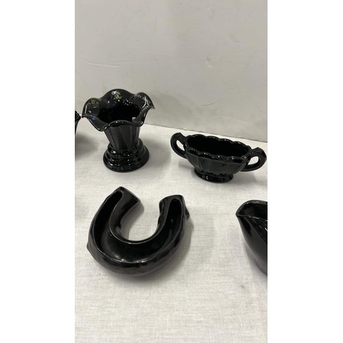 19 - BLACK FINISH POSIE VASES TO INCLUDE DENBY