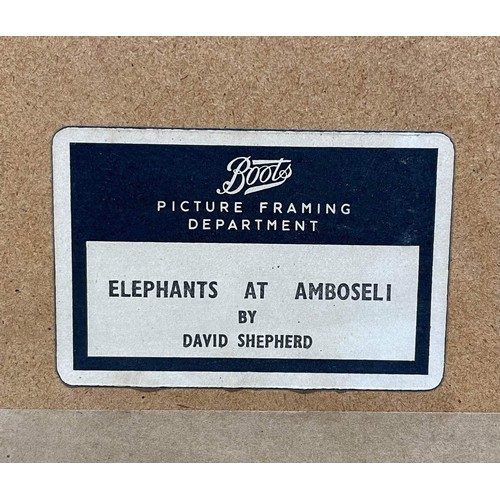 30 - ELEPHANTS AT AMBOSELI BY DAVID SHEPHERD PRINT FRAMED