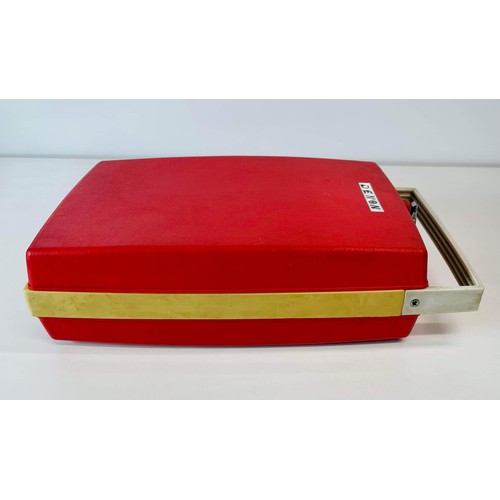 33 - RED RETRO PORTABLE RECORD PLAYER BY DENON