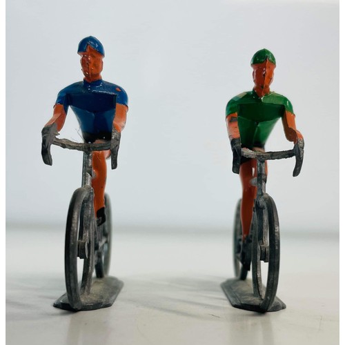 189 - TWO METAL BICYCLE RACING FIGURES IN THE FIAT AND SANSON JERSEY