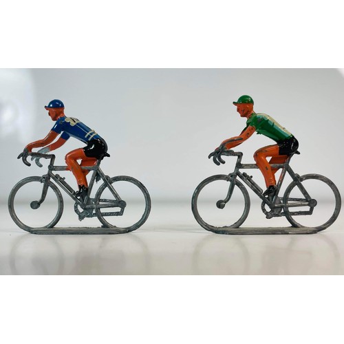 189 - TWO METAL BICYCLE RACING FIGURES IN THE FIAT AND SANSON JERSEY