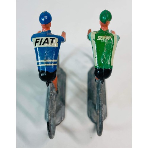 189 - TWO METAL BICYCLE RACING FIGURES IN THE FIAT AND SANSON JERSEY