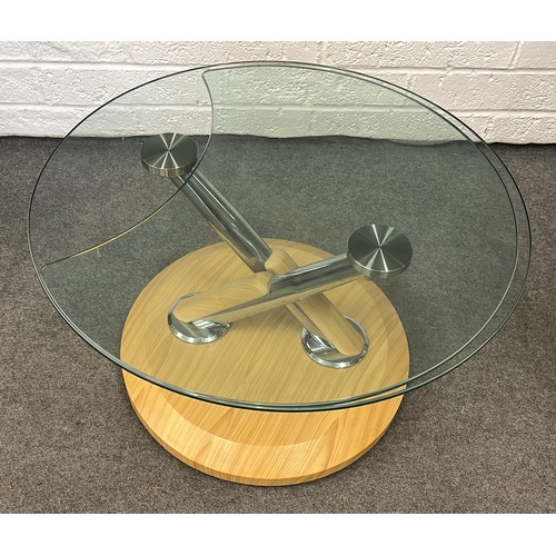 230 - CONTEMPORARY REVOLVING GLASS TOP COFFEE TABLE