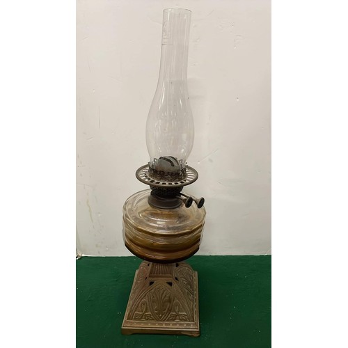 294 - EDWARDIAN CAST METAL BASED DOUBLE BURNER OIL LAMP