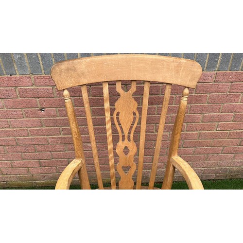 261 - BEECH FRAMED FIDDLE BACK GRANDFATHER CHAIR