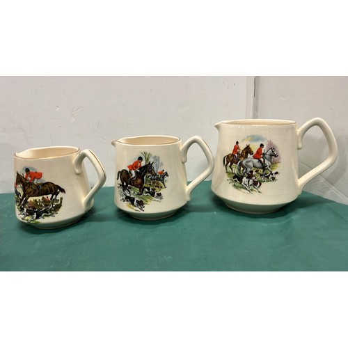 4 - THREE SADLER HUNTING SCENE JUGS